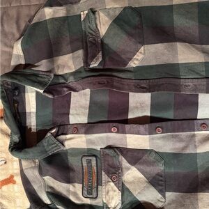 Harley-Davidson Men's Black and Green Checkered Shirt